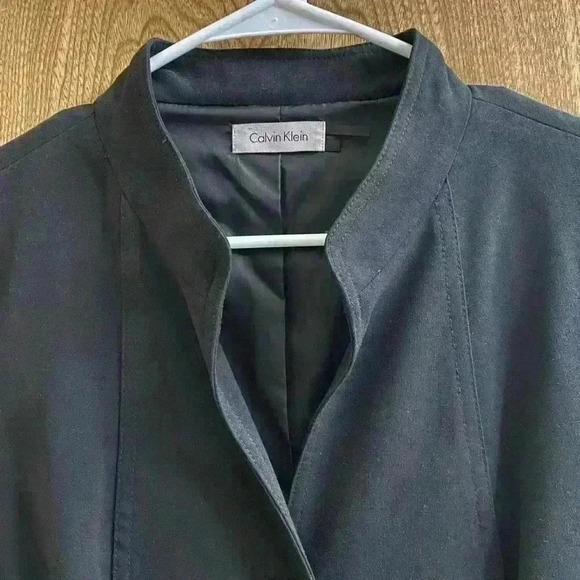 Calvin Klein Button Down Cap Sleeves stand collar  Belted Black Career Dress - Picture 3 of 12